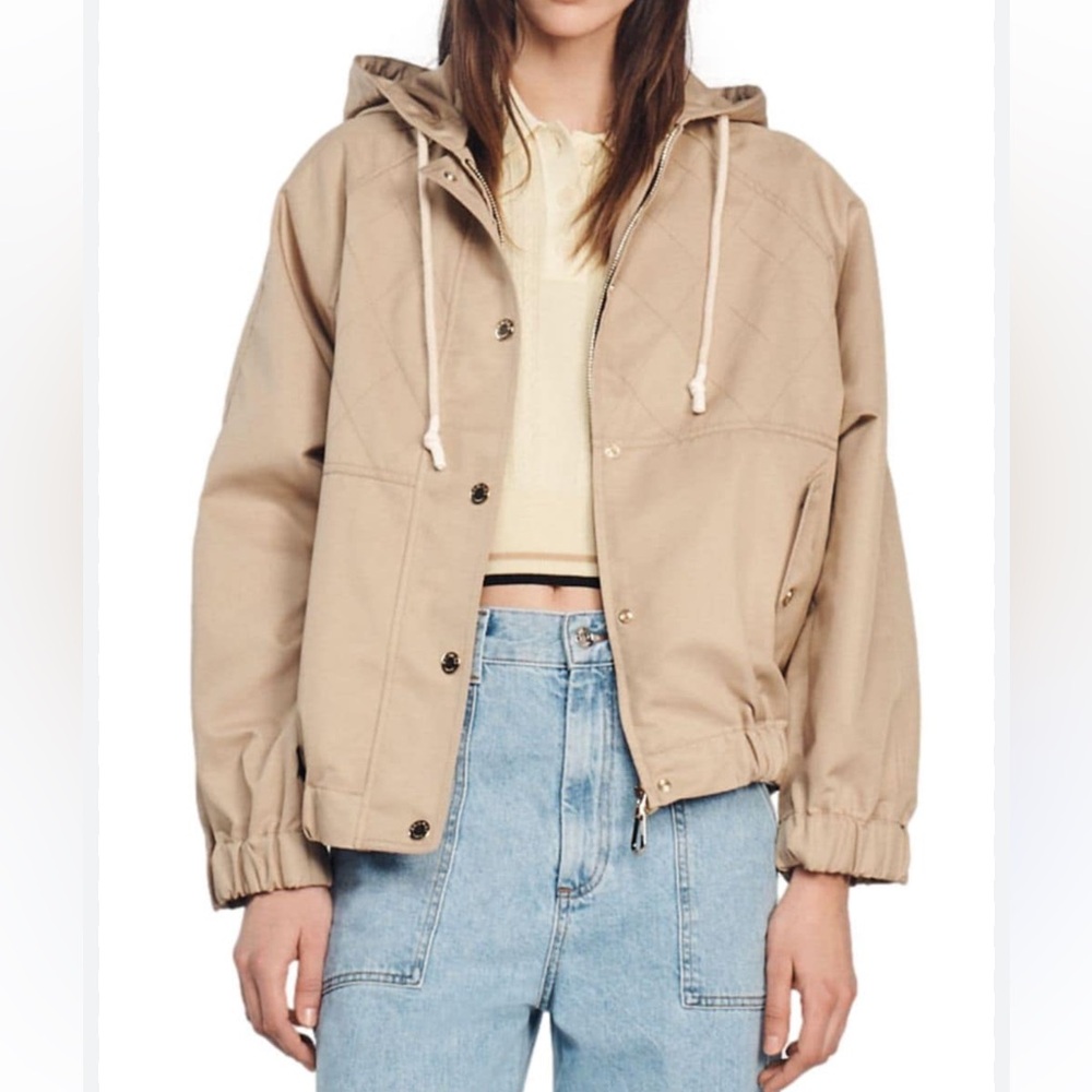 Sandro Women's Natural Cotton-blend Gabardine Hooded Jacket 4-6